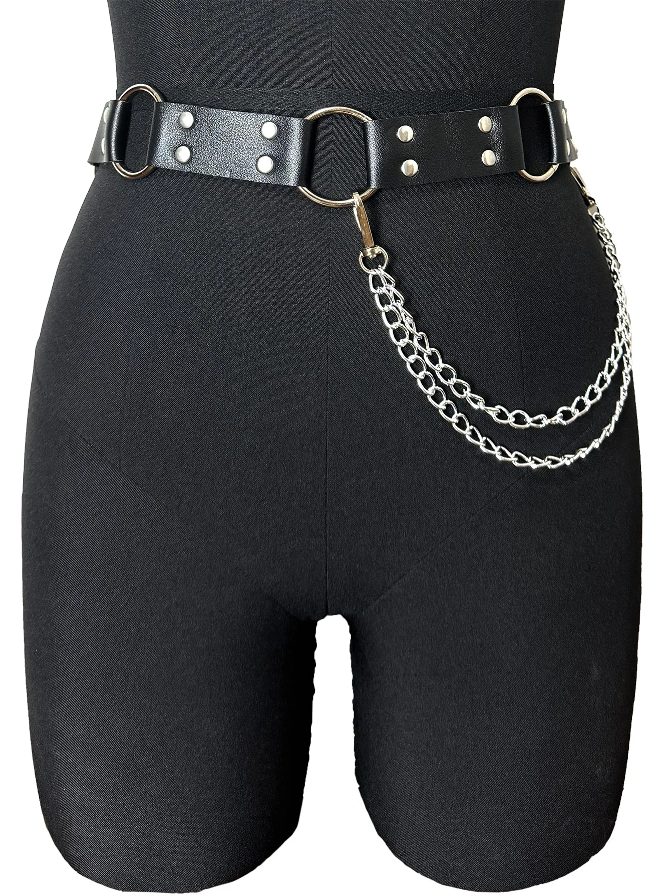 Damenmode Ledergürtel Bund mit Kette Punk Gürtel Street Style Gothic Kleidung Taille sexy Accessoires breit 3cm