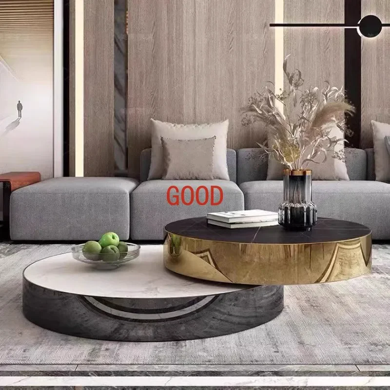 غرفة المعيشة المنزل الحديثة الخفيفة الفاخرة طاولة القهوة الدوارة المستديرة الإنترنت المشاهير طاولة القهوة الزجاجية المقسى #4