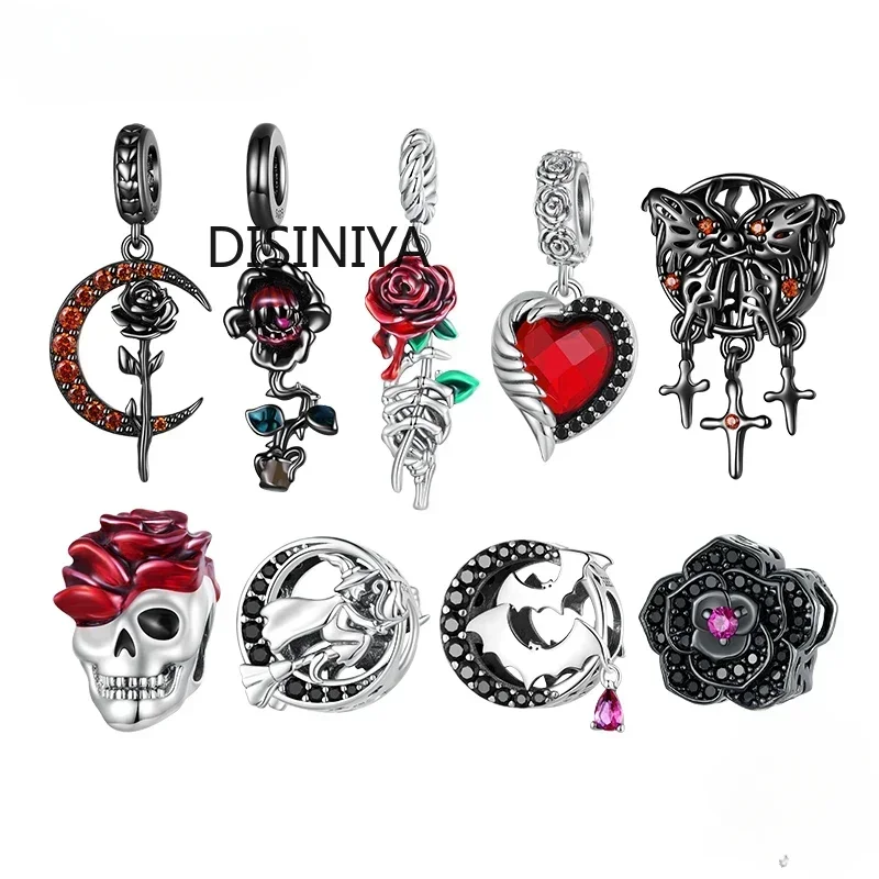 

Disiniya 925 Sterling Silver Halloween Collection Charms fit DIY Charms Bracelet & Bangle Fine Jewelry Skull Bead Rose Pendant