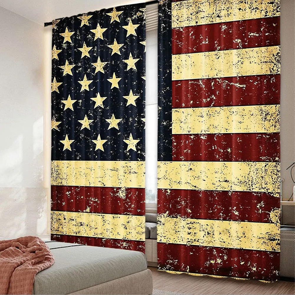 

2Pcs American Usa Flag Curtain Vintage Suitable For Living Room Bedroom Kitchen And Bathroom