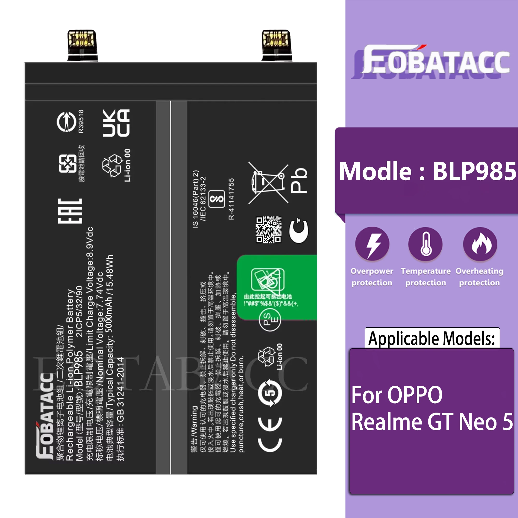 

EOTABACC 100% New Original Battery BLP985 For OPPO Realme GT Neo 5 Battery +Tools