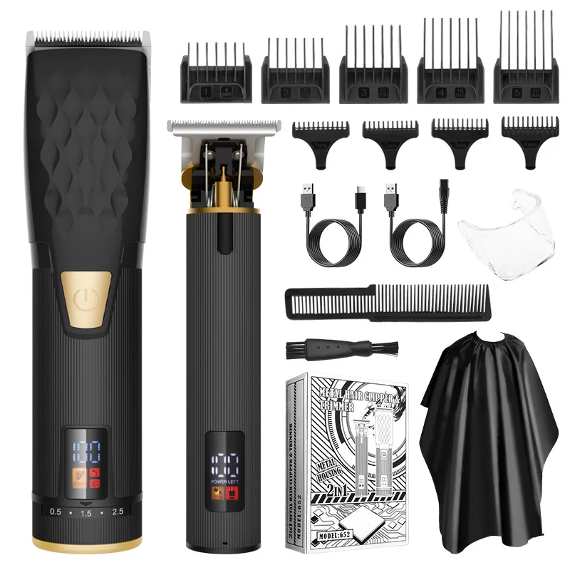 Resuxi Hair Trimmer 652 Rechargeable Low Noise Professional Barber Salon Clipper T Blade Trimmer 2 Pieces Set