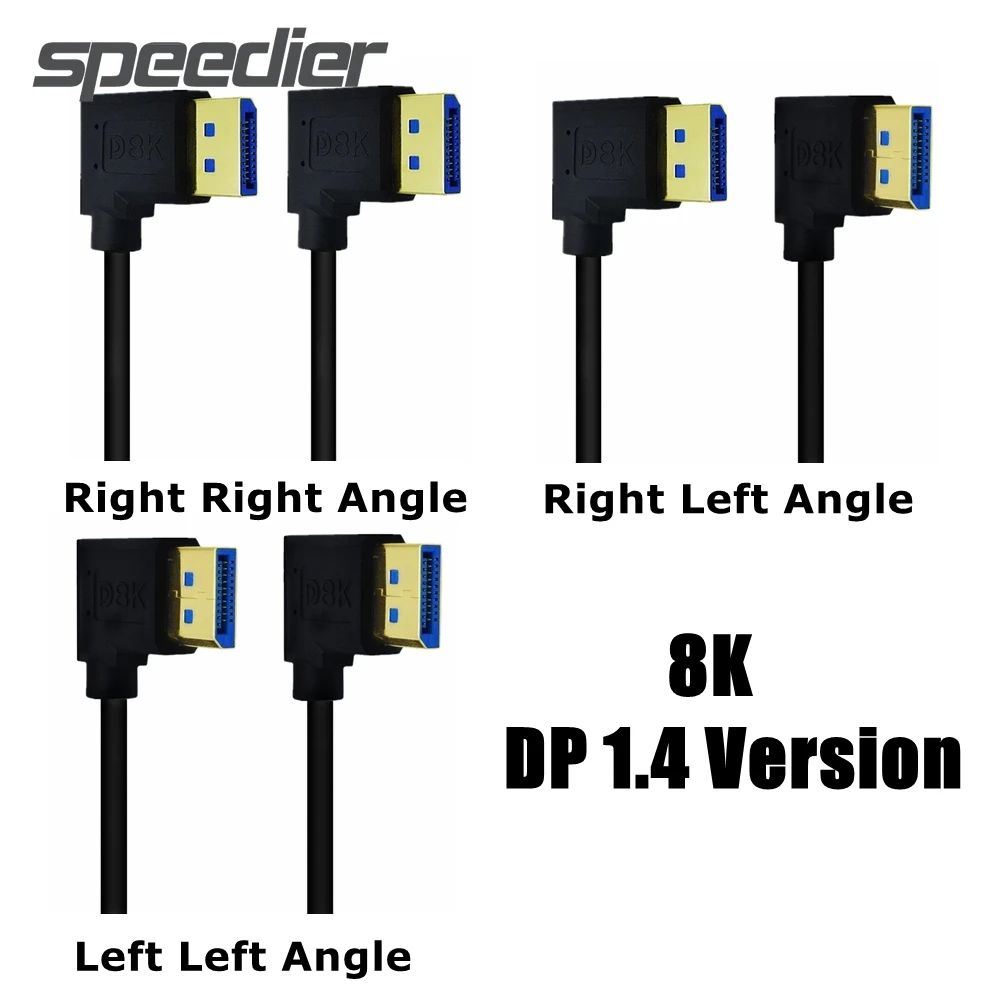 DisplayPort DP 1.4 Cable Dual 90 Degree Angled 8K@60Hz 4K@144Hz HDR High Speed 32.4Gbps Display Port Male to Male Extension Cord