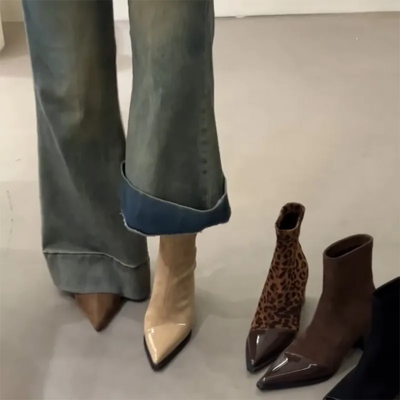 

2025 модные простые и универсальные ботильоны, женские осенне-весенние узкие ботильоны, элегантные короткие ботинки во французском стиле