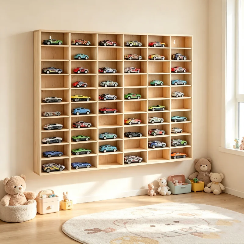 1Pcs Bamboo Car Model Storage Box,Bamboo Model Organizer, Display Cabinet for Bedroom Living Room Kitchen, Craft Storage Box