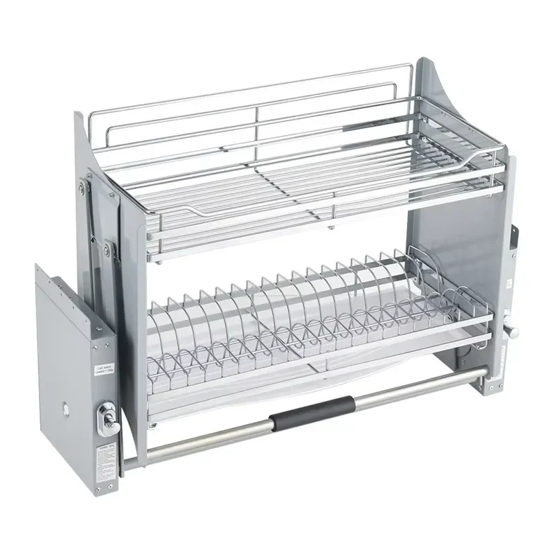 201 Stainless Steel Pull Out Drawer Basket Double Layer Kitchen Cabinet Storage Rack Metal Folding Condiment Organizer Easy