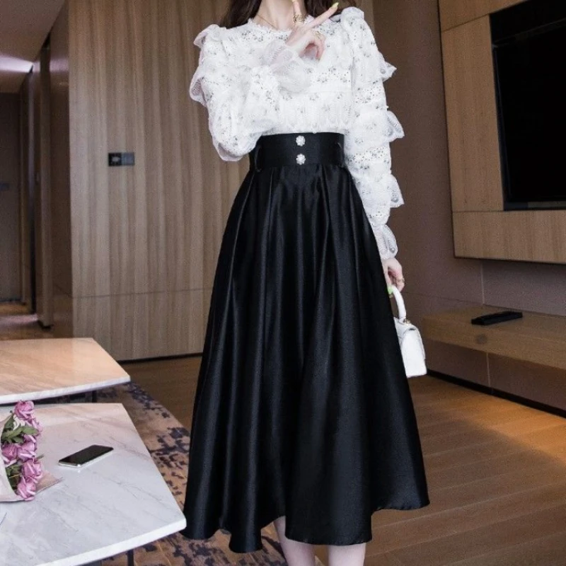 

Woman Skirt Midi Black High Waist Skirts for Women V Casual Clothing Sales Korean Modest Luxury Elegant Quality Style JJ523