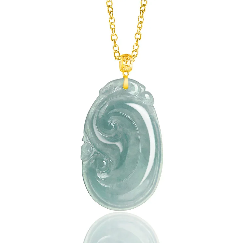 

Luxury A Jadeite Blue Water Ruyi Pendant 18K Gold Ice Jade Womens Jewelry Gift
