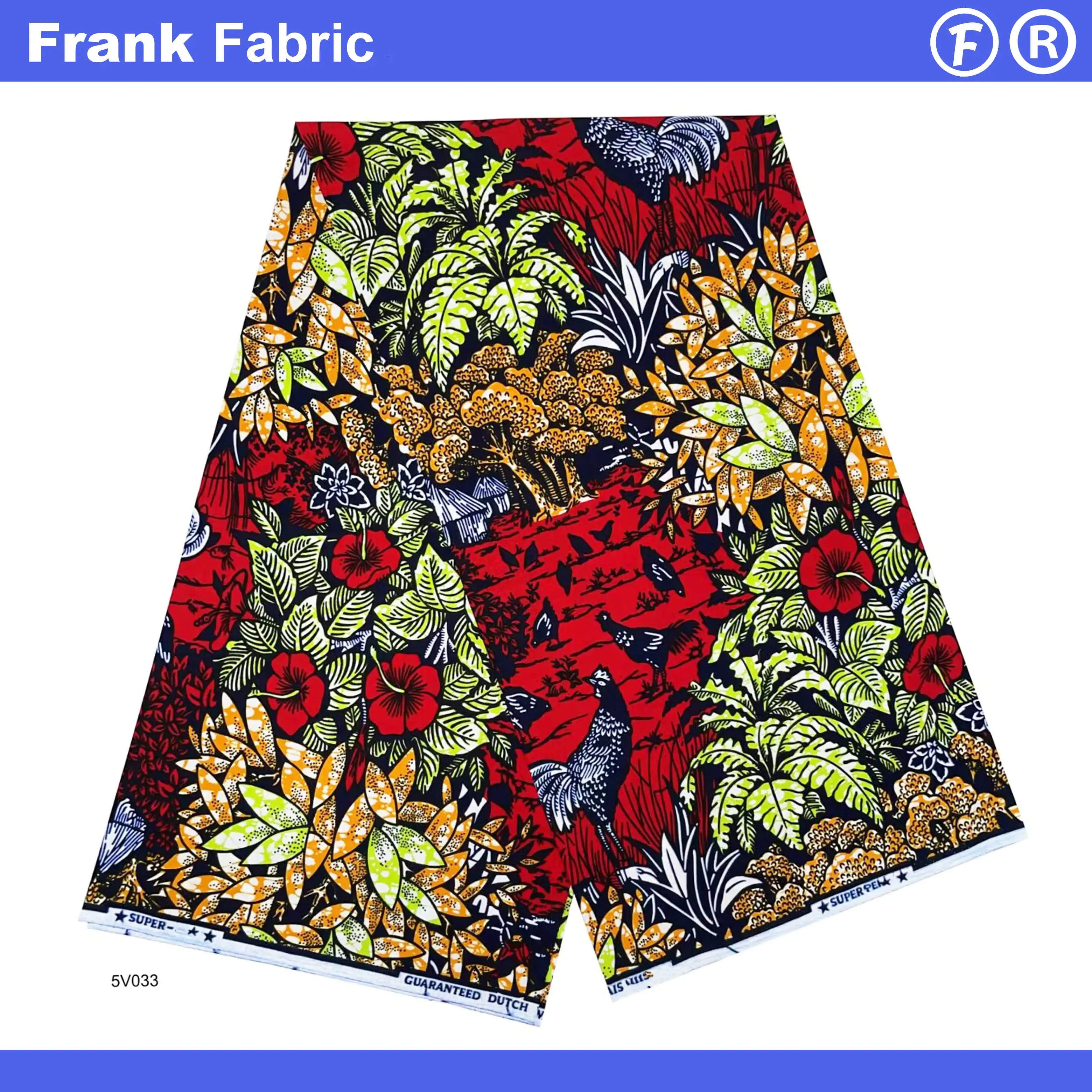 

Настоящая восковая африканская ткань с суперпринтом, 6 ярдов, плотный хлопок, предварительно вымытая голландская ткань Анкара, батик, краска для шитья платья FF2507.036