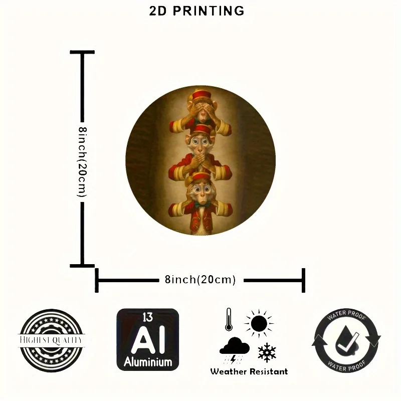 GUSTAFSON Vintage-Inspired See No Evil Speak No Evil Hear No Evil Aluminum Wall Art - 20x20cm (8x8 Inch) Japanese Monkey Trio De