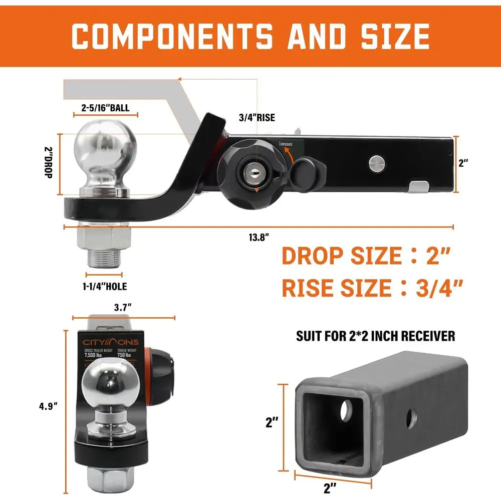 حامل كرة مقطورة Endo-Hitch، يقلل من Sway المضاد للخشخشة، وصلة قطرة 2 بوصة مع كرة 2-5/16 بوصة لجهاز استقبال 2 بوصة، وصلة سحب مع قفل لـ #6
