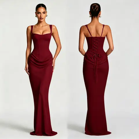 Women's Slim Fit Fishtail Long Dress with Adjustable Straps, Light Luxury Banquet, Wedding, Party Dress, Dress