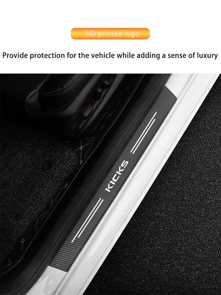 4Pcs Carbon Fiber Car Door Sill Protector Welcome Pedal Decoration Leather Stickers for Nissan Kicks P15 Auto Accessories