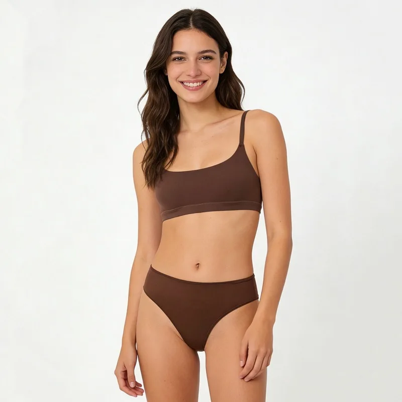 ホットセール高品質純綿スポーツブラ＆ブリーフセット-レディース無地アイスシルクシームレスワイヤレスブラ＆女性用下着