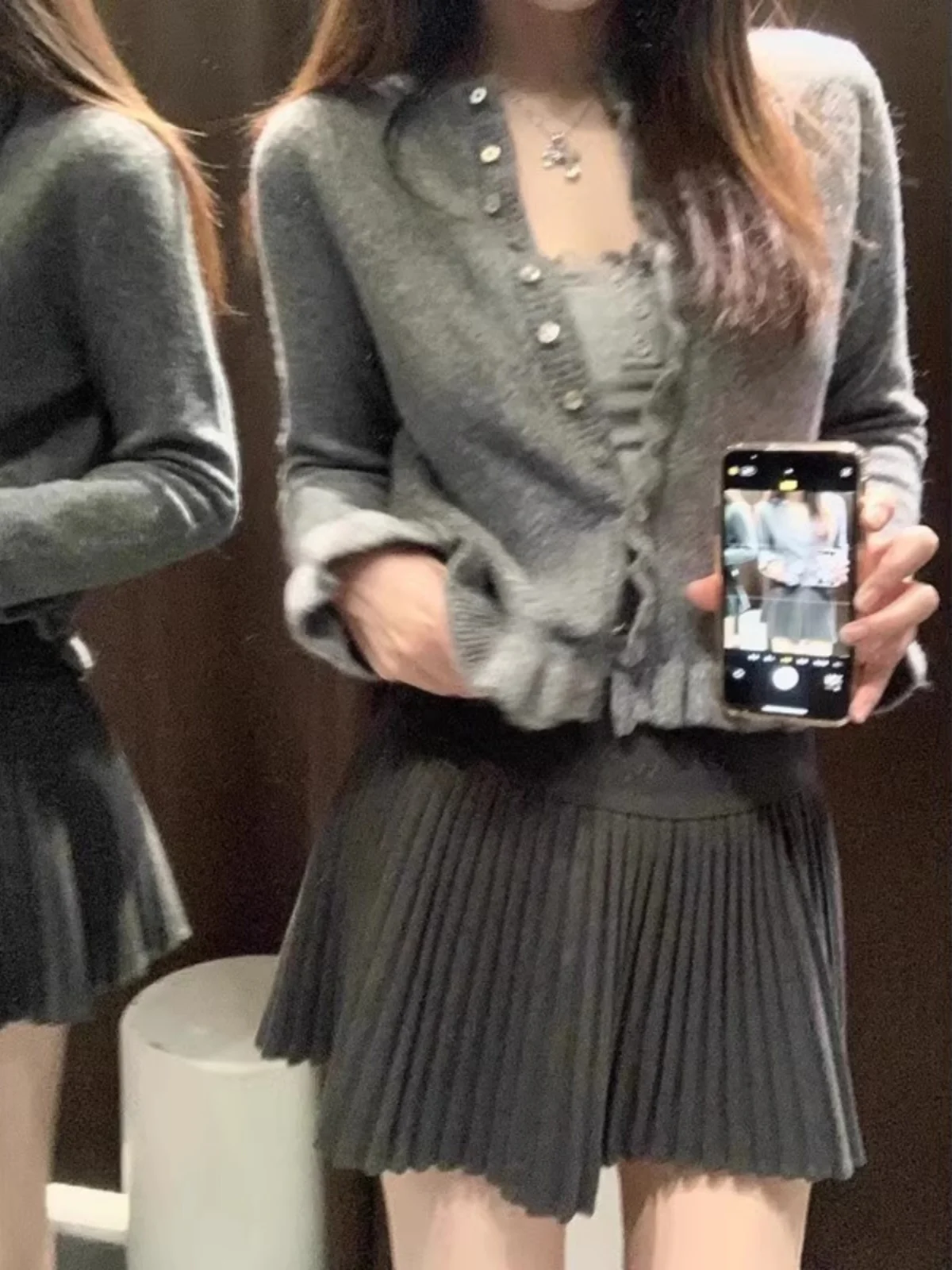 Otoño Invierno nuevo Sle mujer versátil capas decorativas redondas Ne Long Sve ort tejido cárdigan abierto abrigo dulce Sle