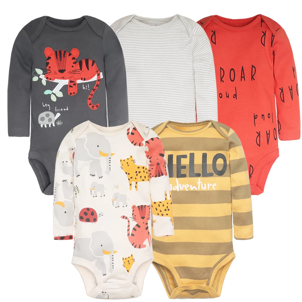 

3/4/5Pieces Baby Bodysuits Soft Cotton Dinosaur Cartoon Baby Boy Clothes Infant Newborn Girl Clothing Long Sleeves Bebe Jumpsuit