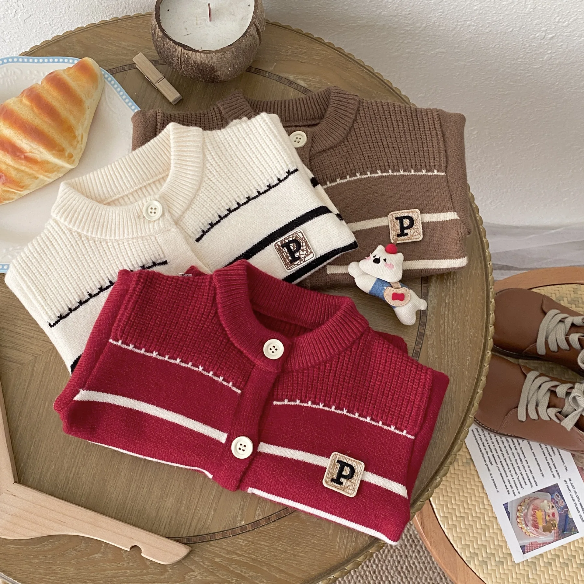 

2025 Autumn New Baby Long Sleeve Clothes Set Infant Boy Girl Striped Knitted Cardigan + Pants 2pcs Suit Toddler Knitwear Set