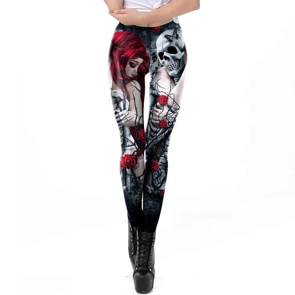 Women Halloween Night Dress Up S-pants Vintage Skull Bat Pumpkin Head Print Variety Leggings Girl Hip Lift Pencil Pants Trousers