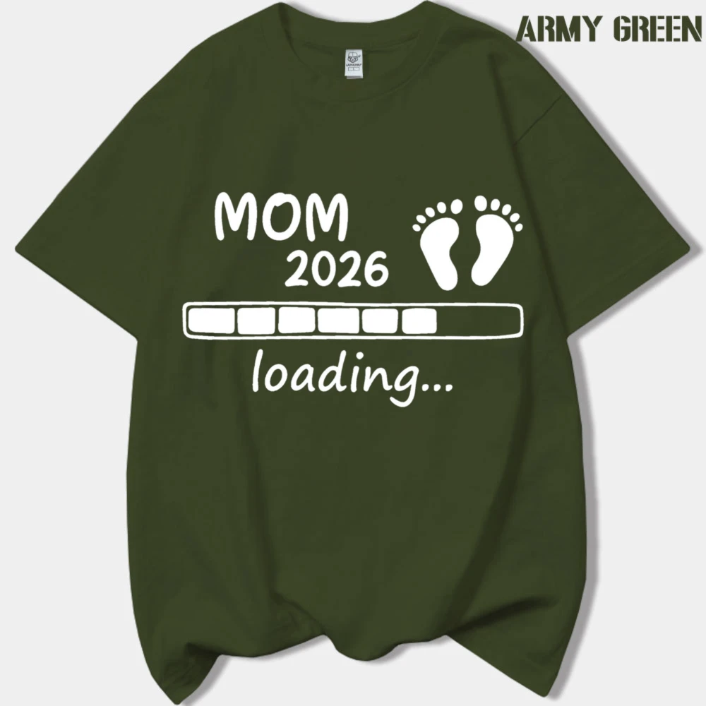 Ladies MOM Loading Bar Footprint Graphic Print T‑Shirt Sweet Expectation Letter Design Crew Neck Casual Daily Women Top