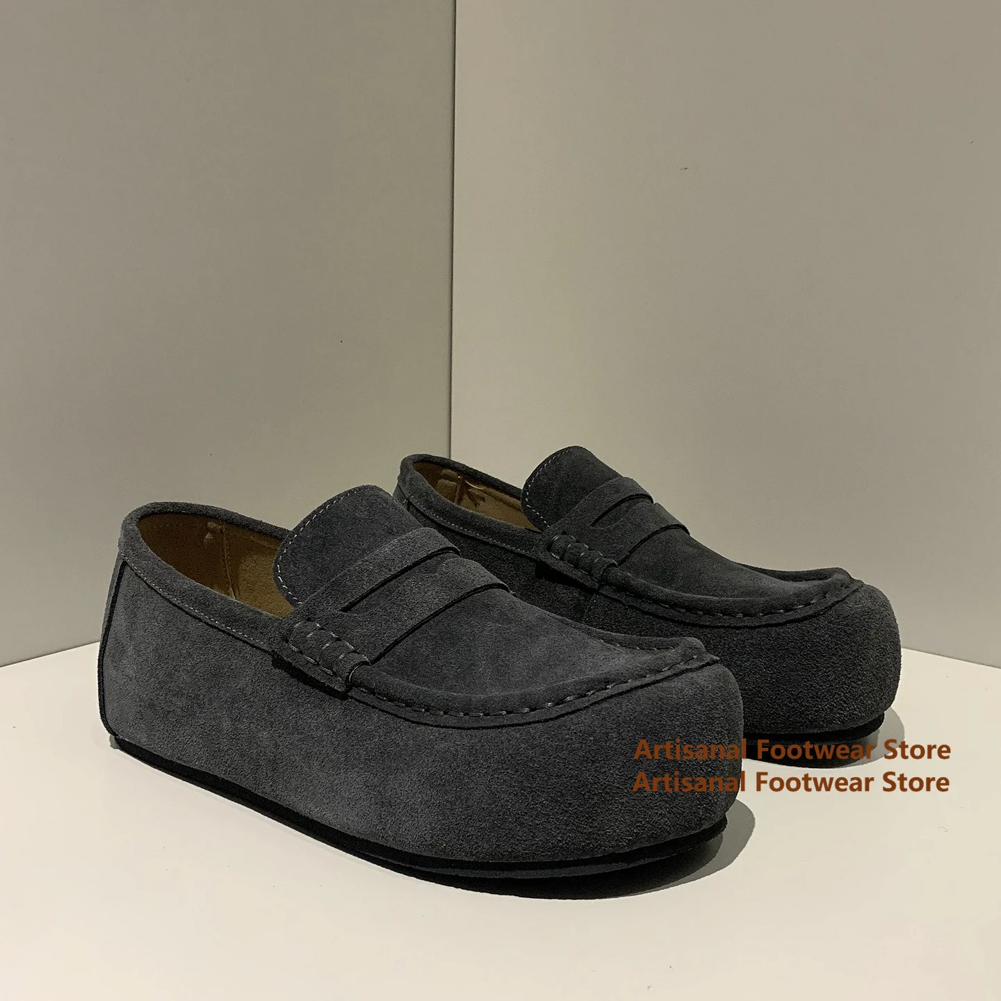 

Retro Thick Soled Big Toe Loafers for Men Slip On Leather Casual Shoes Gray/black/khaki Soft Leather Soft Soled Men Shoes