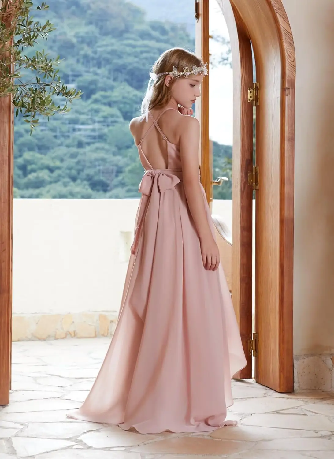 A Line Kids Girls Junior Bridesmaid Dresses Chiffon A-line High Low Flower Girls Dresses for Wedding Party Girl Dress