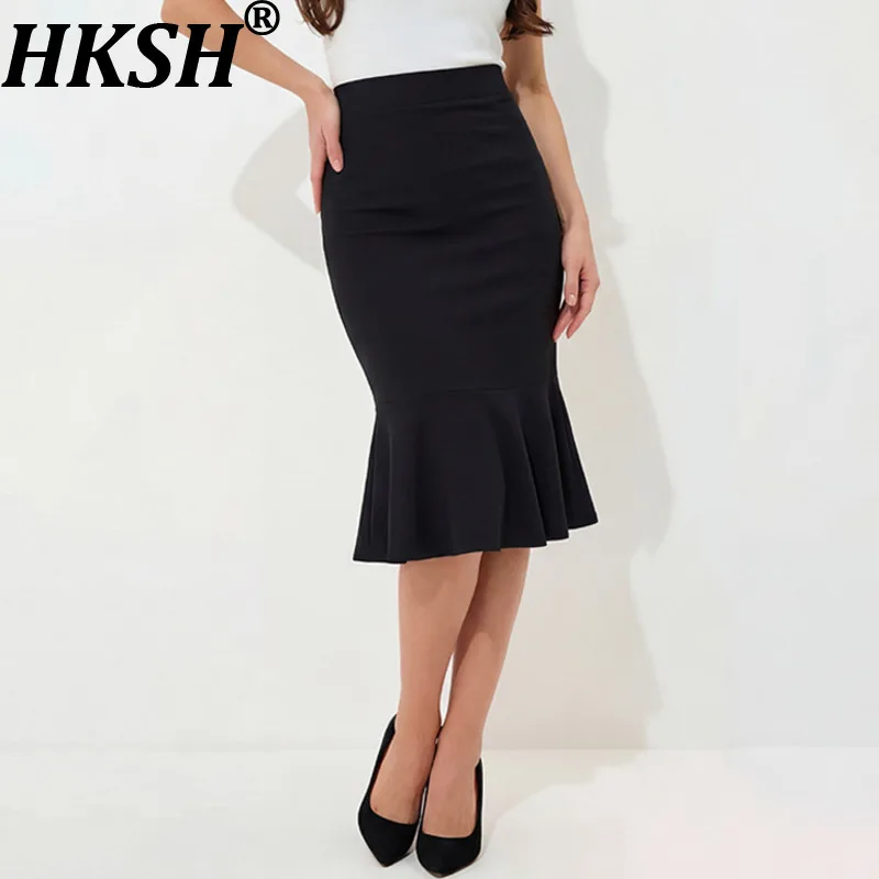 

Женская юбка HKSH с эластичной талией, однотонная, облегающая, с плиссированным подолом, элегантная, модная, для офиса, сексуальная, фасон «русалка», летняя, HK22429