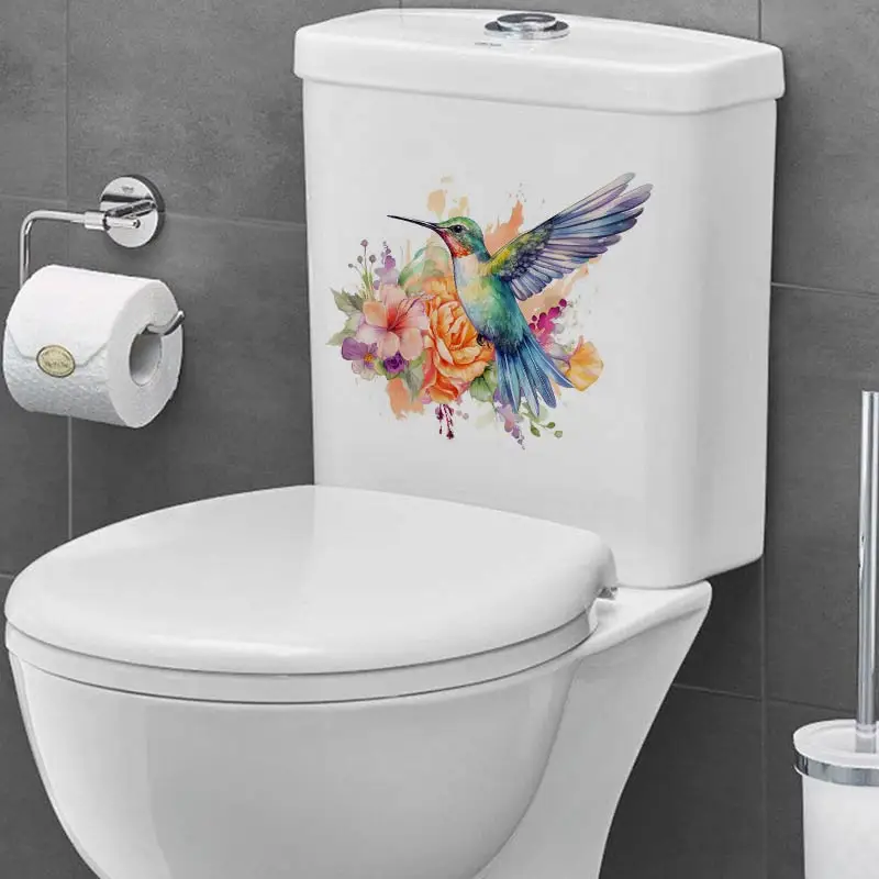 Flowers Humming Bird Watercolor Wall Sticker Toilet Lid Decal Door Sticker Removable Self-Adhesive Decor Household Stickers S321