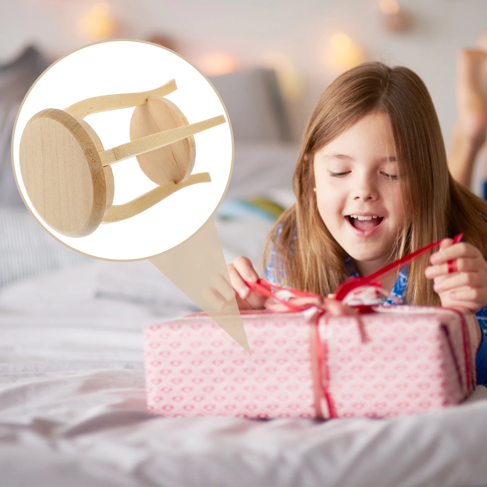 

Compact Mini Wooden Stool for Dollhouse Interior Excellent Craftsmanship High Simulation Effect Tiny Furniture for Children's