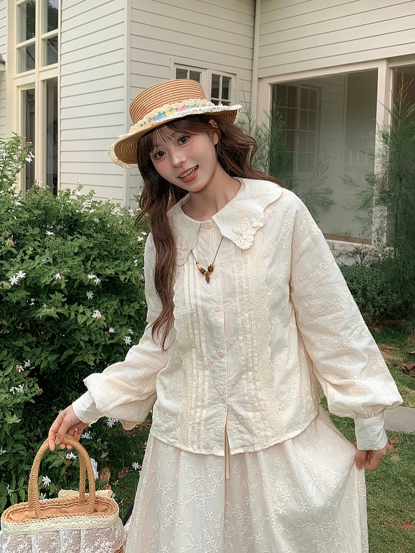 

Sweet Sle Embroidered Doll Collar Loose Women's irt Spring New Faion Forest System All-Match Casual Long Sve Top