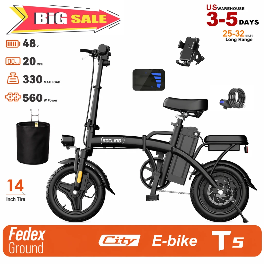 Foldable Electric Bike For Adults And Teens, 500W Peak Motor Ebike, 48V Removable Battery, Folding E-Bike, US Local Warehouses Deliver Goods Nearby, Mini Electric Bicycle For Daily Commuting, Including Chargers And Batteries.