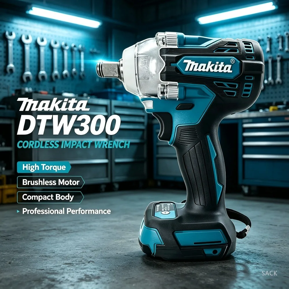 Makita DTW300 330N.M Brushless Cordless Impact Wrench, Rechargeable Power Tool Compatible with Makita 18V Batteries