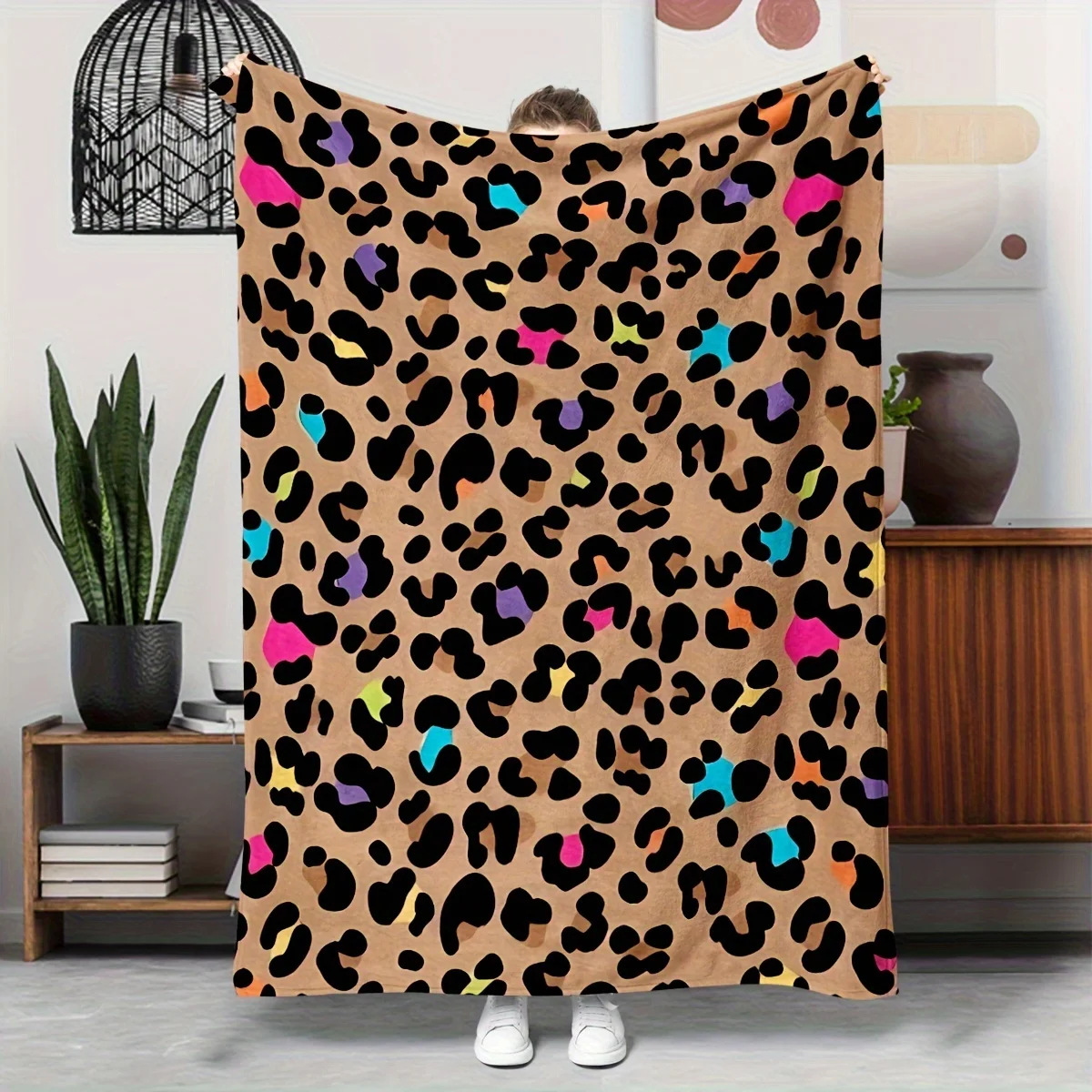 Luxury Faux Fur Leopard Print Blanket, Soft Throw for Sofa, Bed, Office and Camping