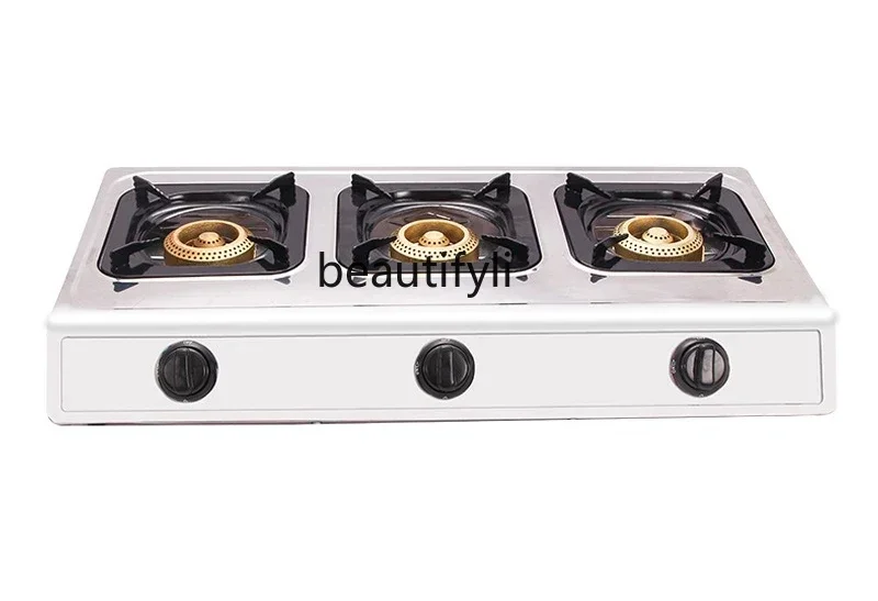 New arrive Stainless steel three-eye gas stove outlet desktop liquefied gas gas stove kitchen utensils commercial