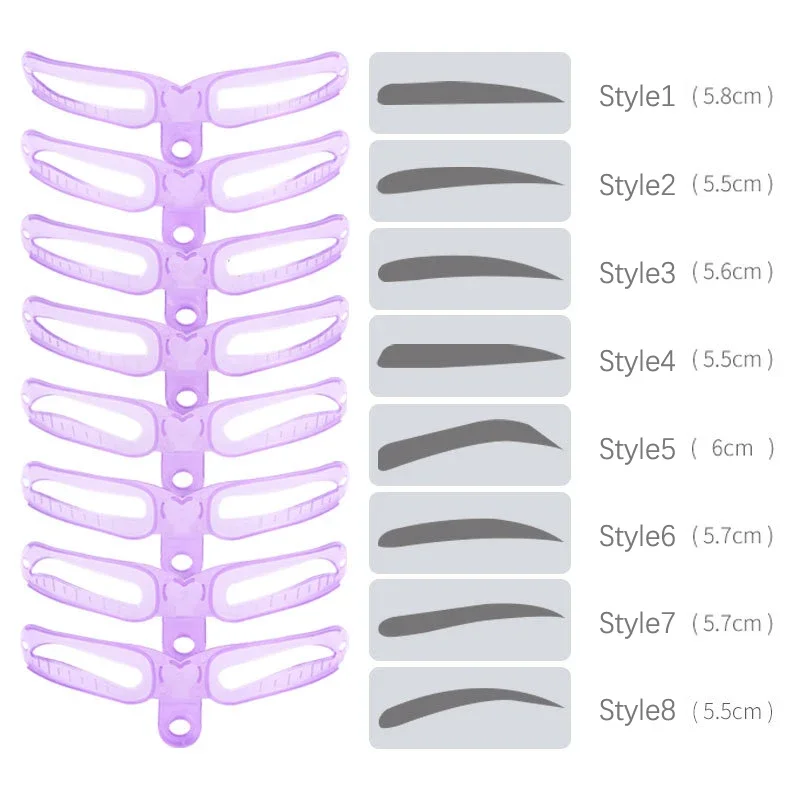 8-in-1 wiederverwendbare Augenbrauenschablonen, Augenbrauen-Stempel-Vorlagen, Augenbrauen-Form-Set für Frauen, Augenbrauen-Make-up-Zubehör, Beauty-Tools