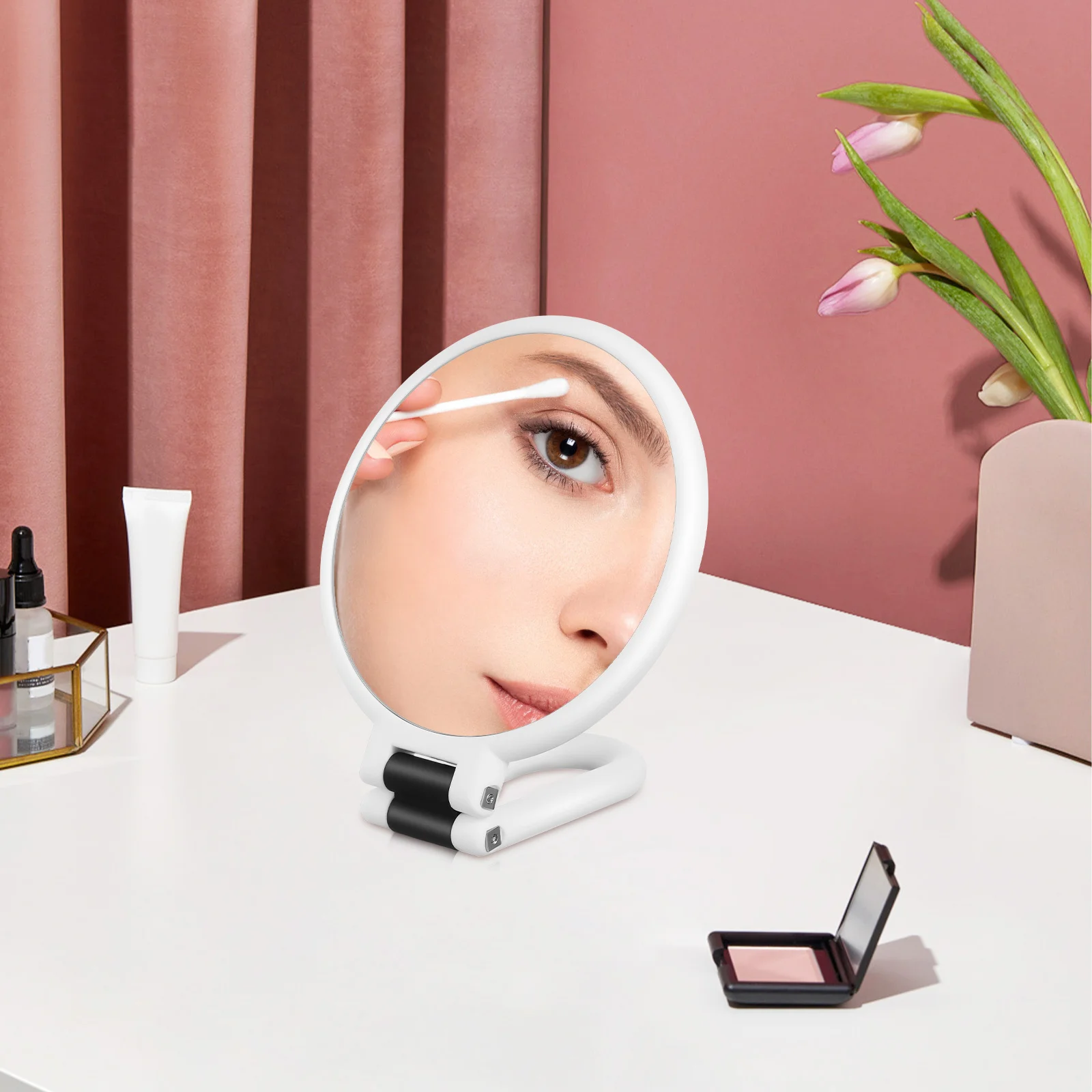 Handheld Double Sided Foldable Makeup Mirror Magnifying Portable Travel Cosmetics Vanity Mirror Lightweight Compact Design