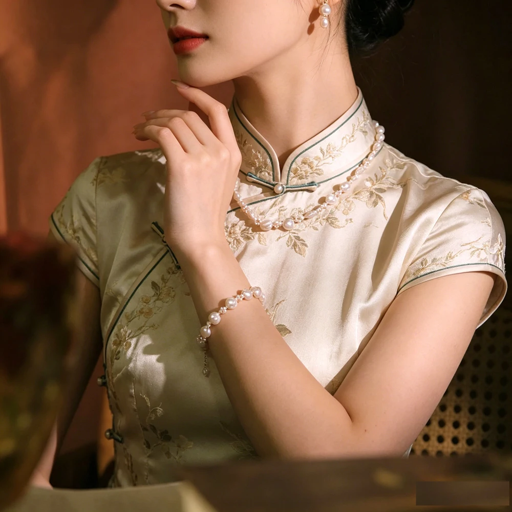 

Vintage Baroque Pearl Necklace Bracelet Sets Handcrafted Floral Pendant Choker Bangle Female Fashion Nice Gift