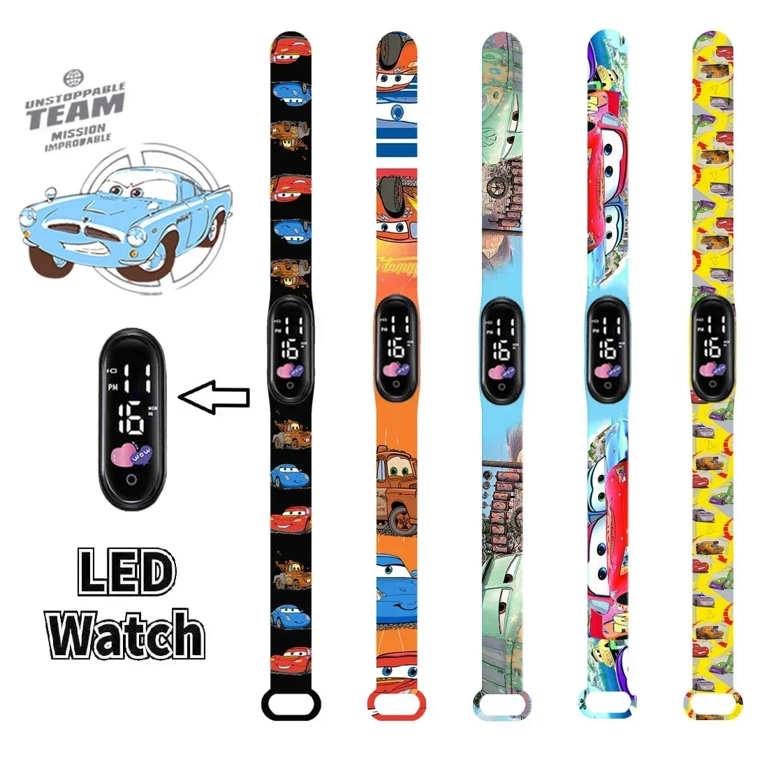 

Disney Cars Children's Digital Watch Anime Figure Lightning McQueen LED Touch Waterproof Electronic Kids Watch Birthday Gifts