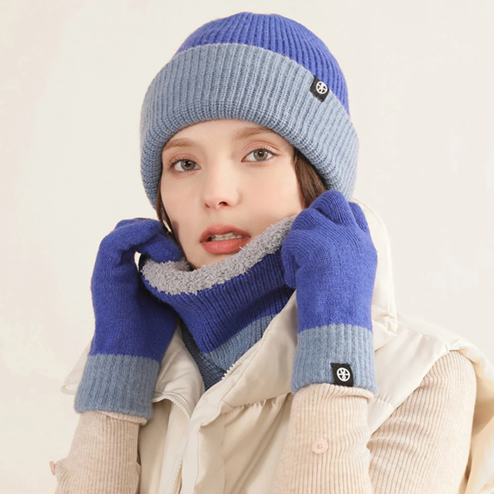 

Fashion Warm Women's Winter Set Knitted Gloves Hat Scarf Outdoor Unisex Weave Hat Neckerchief Male Glove Thickened