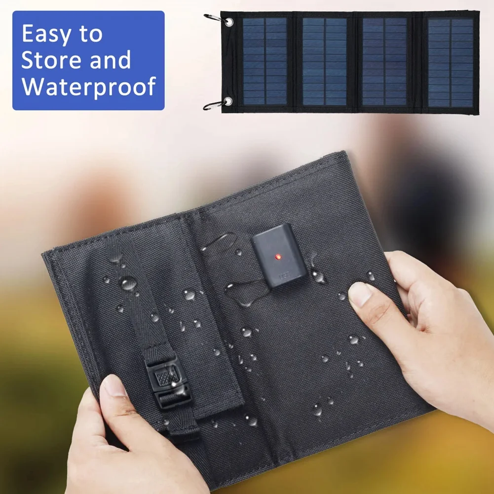 AU47-Foldable Solar Panel Charger Portable Battery for Cell Phone Outdoor Waterproof Power Bank for Camping Accessories
