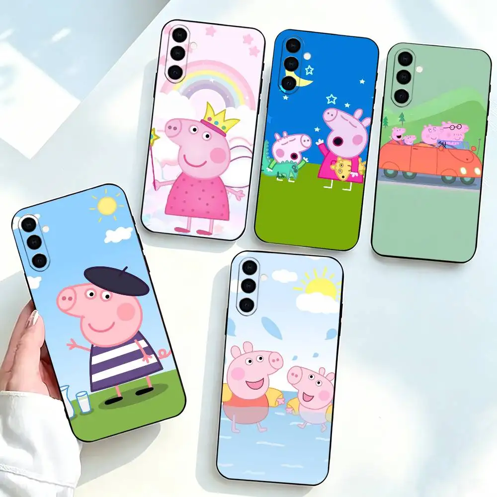Capa de telefone rosa com desenho animado Peppa-a Pig para Samsung Galaxy A73, A72, A71, A70, A53, A52, A51, capa preta de silicone macio