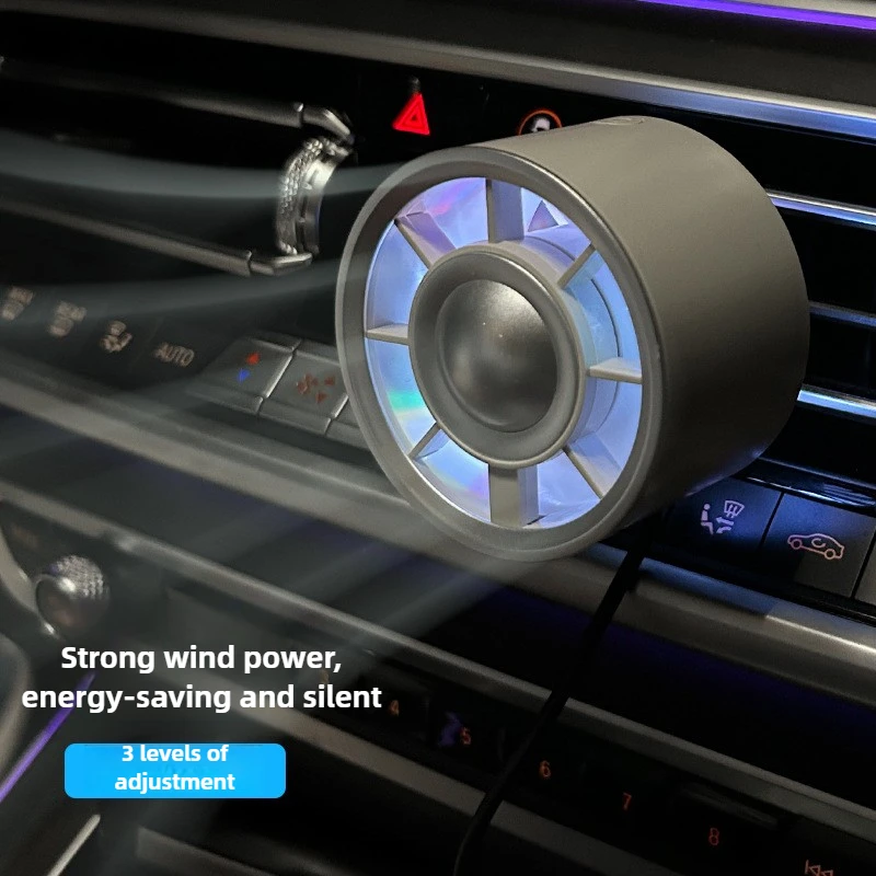 New Car Air Conditioner Fan Air Outlet Fan Three-Speed Adjustment Colorful Light Mini Usb Fan Car Cooler Multi-Function