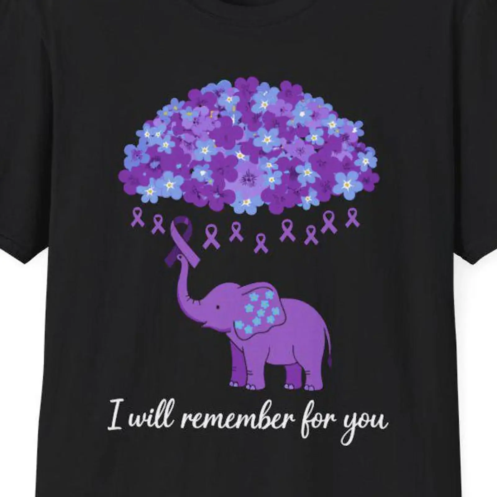 Alzheimers Awareness T Shirt Disease Elephant Forget Me Not Purple Ribbon Support SweaT  vintage Washed Comfortable graphic