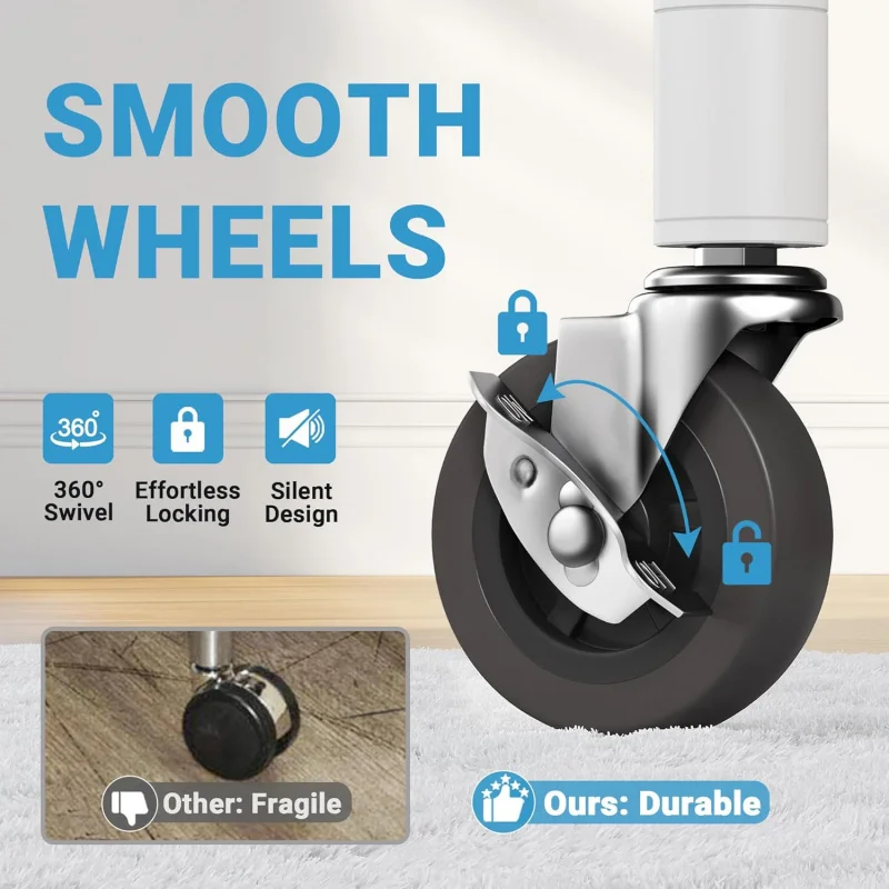 R2 Plus Rolling Garment Rack 3 Tiers Adjustable Wire Shelving Clothes Rack with Wheels, Freestanding Wardrobe Storage Rack Heavy