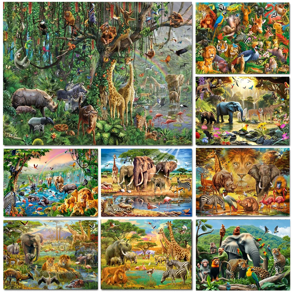 

Elephant,Giraffe,Lion,Tiger Diamond Painting Cross Stitch Kit Wildlife Jungle Animals 5D DIY Full Diamond Mosaic Embroidery