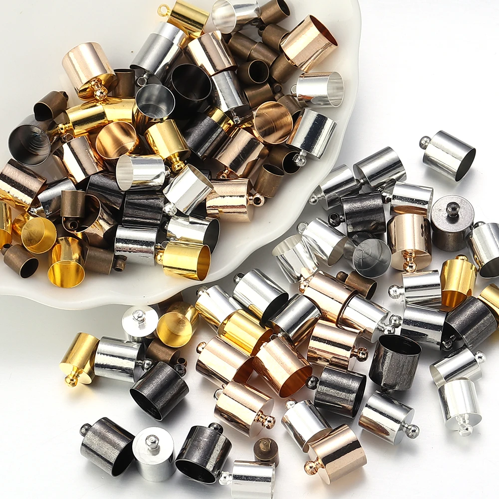 20-50pcs/lot 2-14mm Metal Crimp End Caps Leather Cords End Tip Beads Caps Plated Gold Clasps DIY Jewelry Making Finding Supplies – Detail 4
