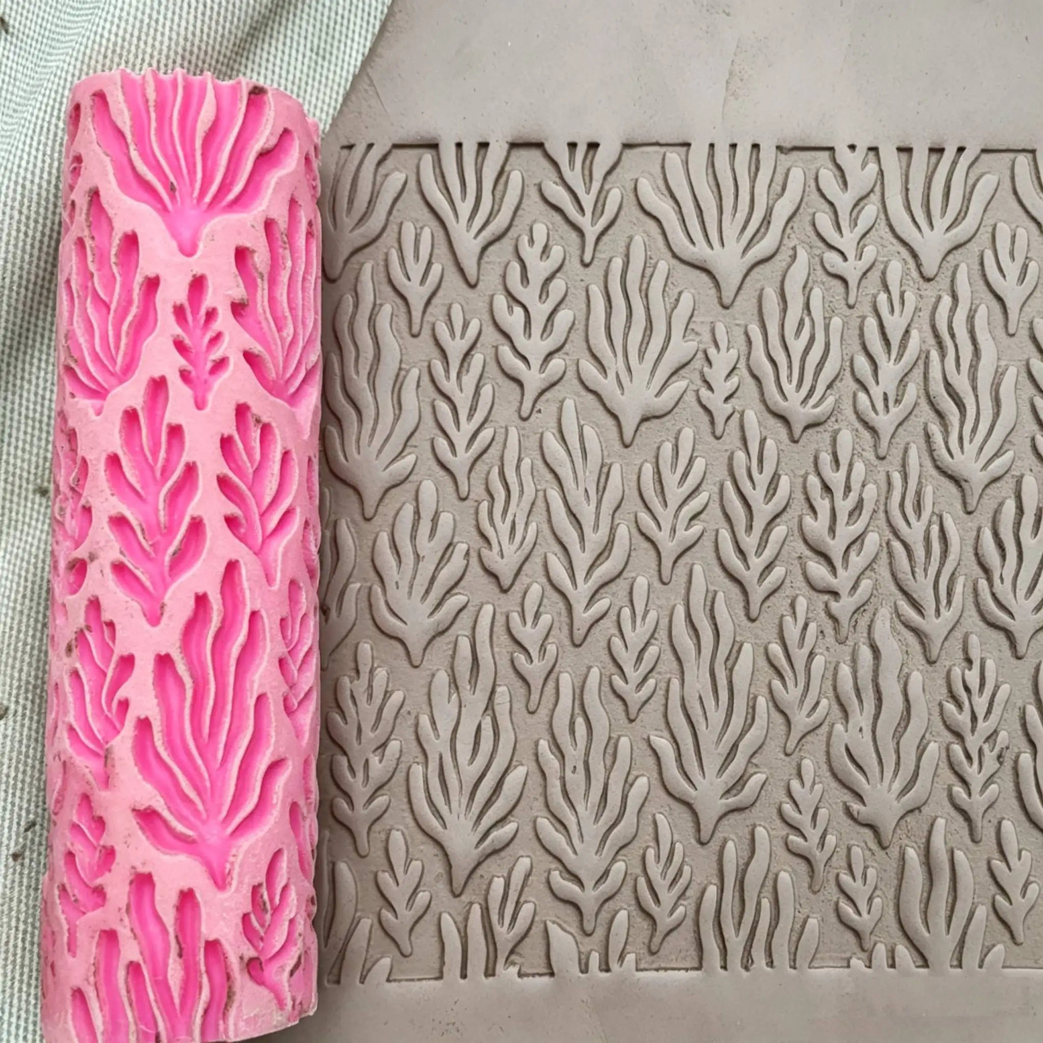 Rodillo de Textura con Relieve de Arcilla Ocean Forest, Herramienta Hecha a Mano para Bricolaje, Material Ecológico, Rodillo con Patrón de Coral para Cerámica
