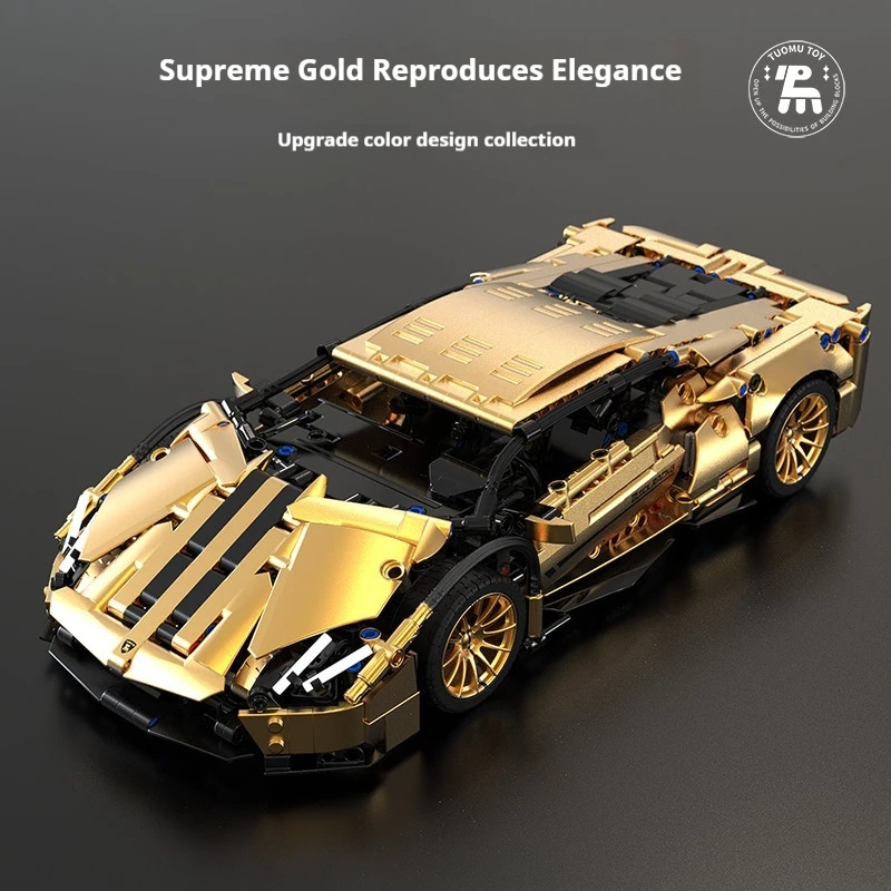 

Classic 1:14 Full Scale Gold Supercar Model Building Blocks Toys 35cm Remote Control Car Custom Gift Box Collection Decoration