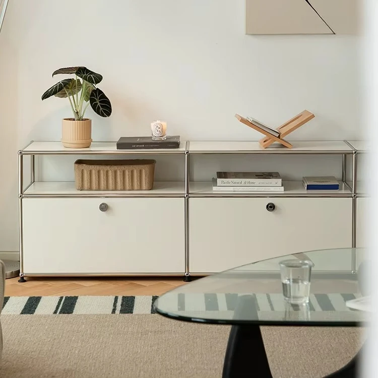Living Room TV Cabinet Modern Stainless Steel Large Capacity Floor-to-ceiling High-end Storage Side Cabinet