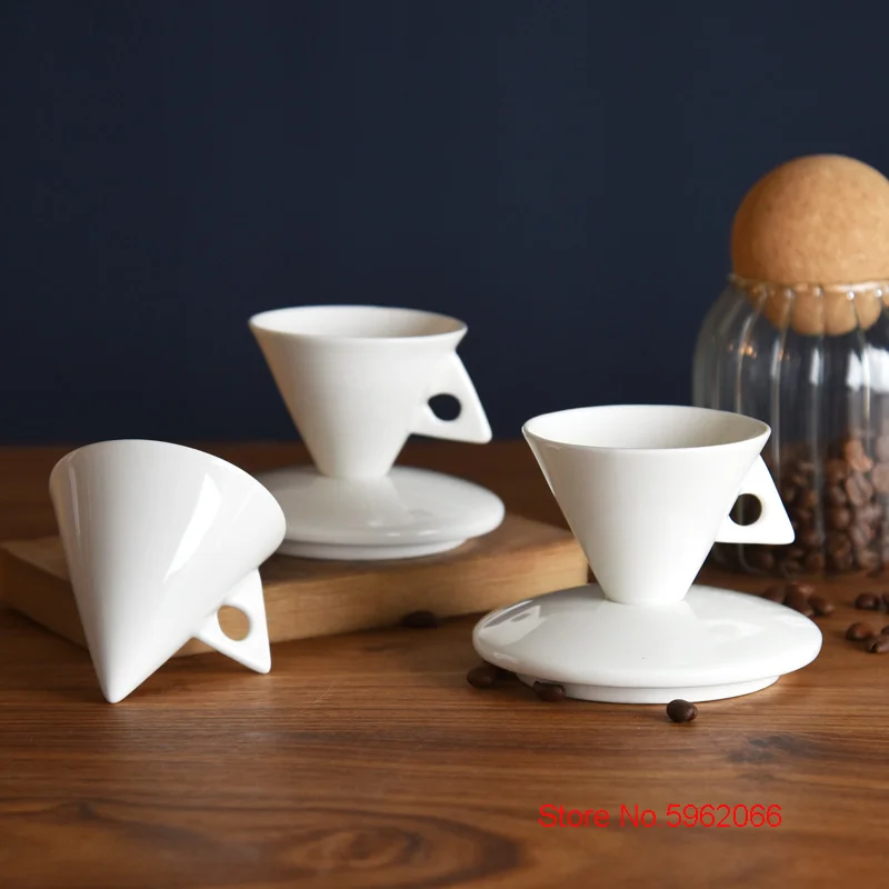 Instagram Hot Creative Cone Espresso Mug And Saucer Set Bone China Black Coffee Cup Inverted Pyramid ESPRESSO SHOT For Cafe Shop