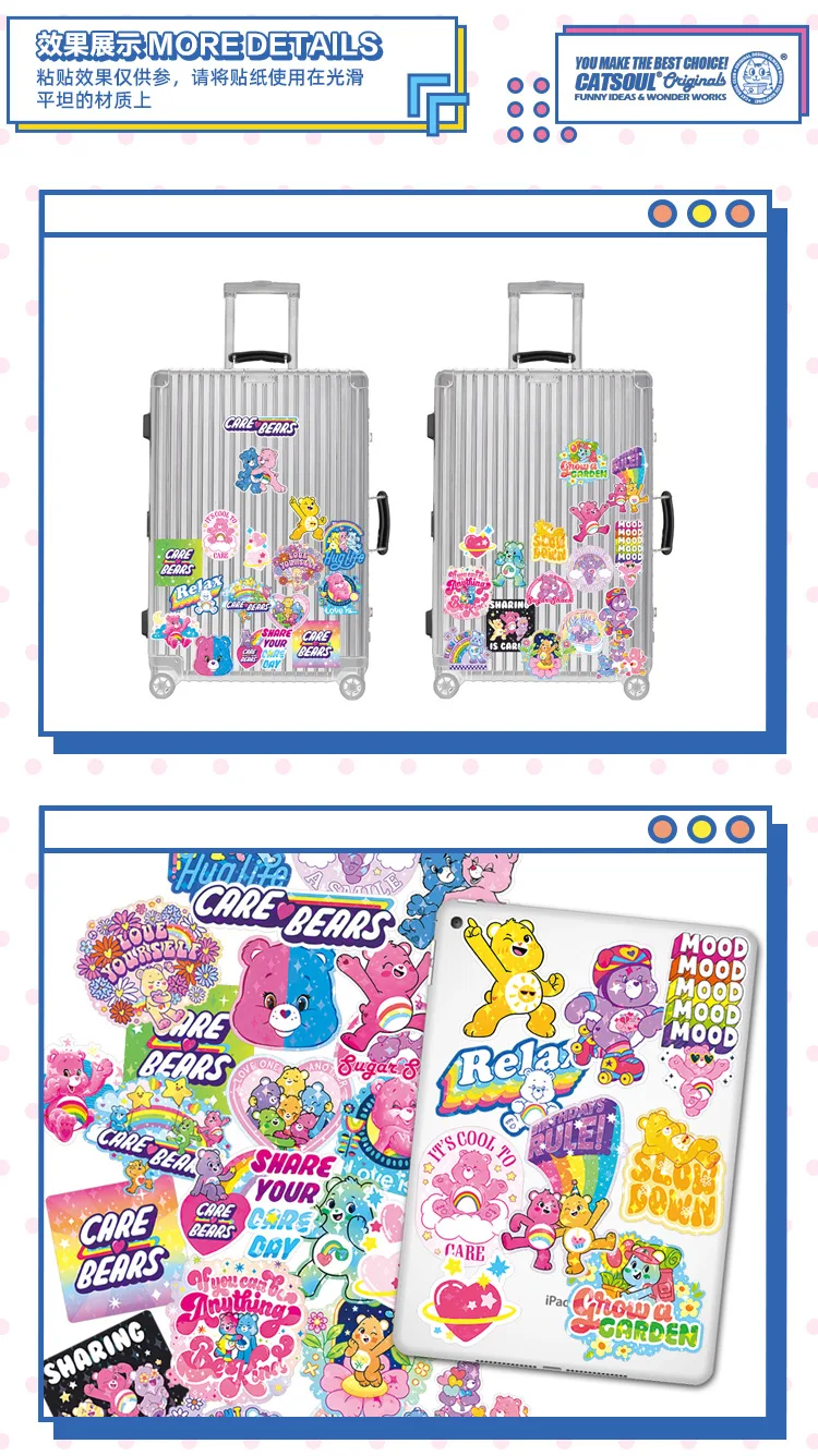 Genuine 2024 New Super Cool Large Size 32pcs Cute Carebear Waterproof Suitcase Colorful Stickers (see Video for Details)